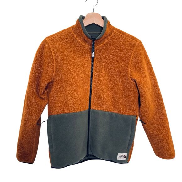 The North Face Youth Reversible Sherpalito Fleece Jacket Size M Green Orange